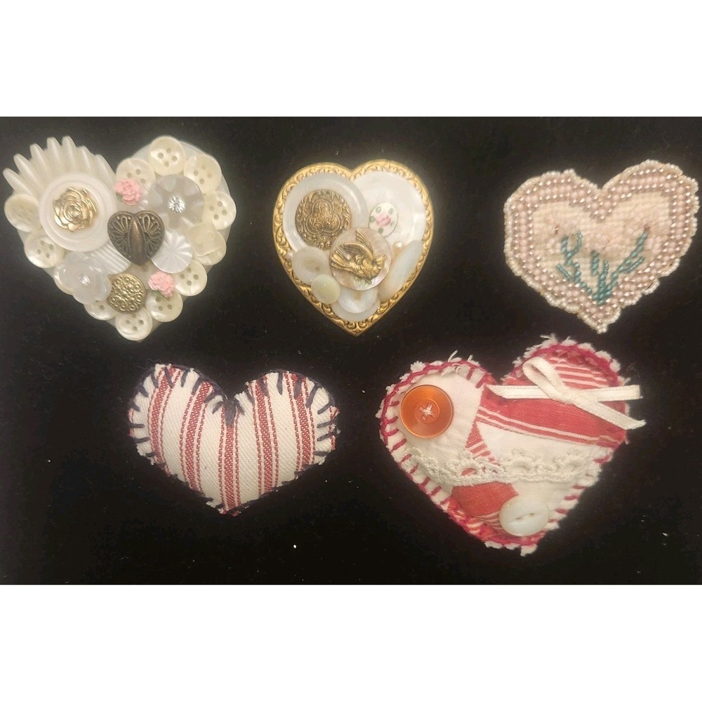 Vintage Heart Brooch Lot Mixed Materials And Styles